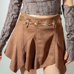 Brown Suede waist chain with Decorative Gold Accent sun